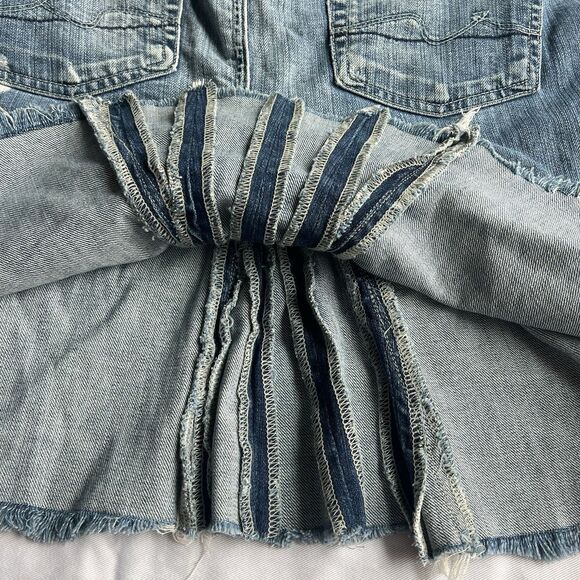 Y2K 7 for All Mankind Womens Jean Skirt Size 29 Button Fly Denim Pleated Raw Hem - Picture 7 of 16
